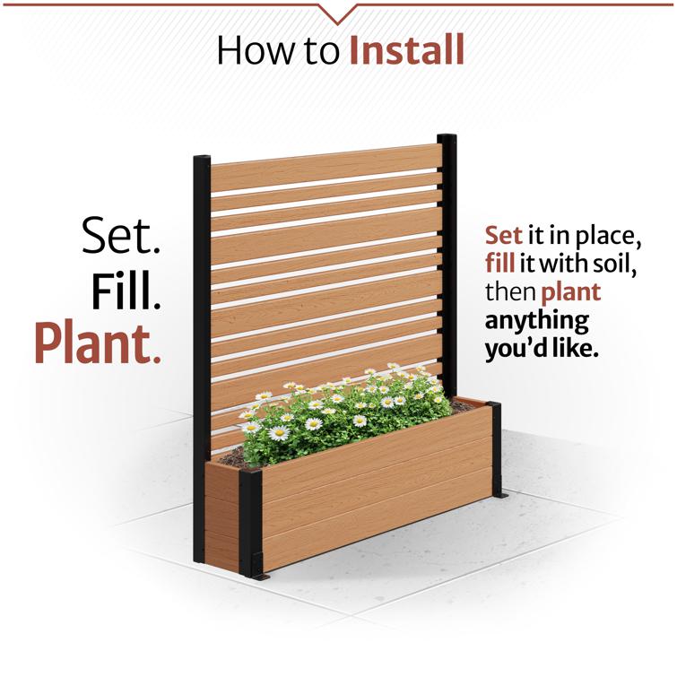 Florence Freestanding Patio Screen w/ Planter Box (Cedar) (44